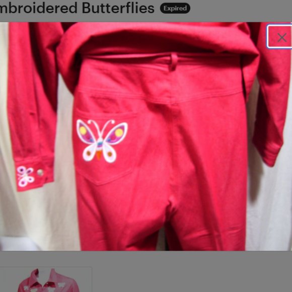 Bob Mackie Pant Suit Set Red Accent Butterflies Sz 1X-2X - Picture 5 of 5